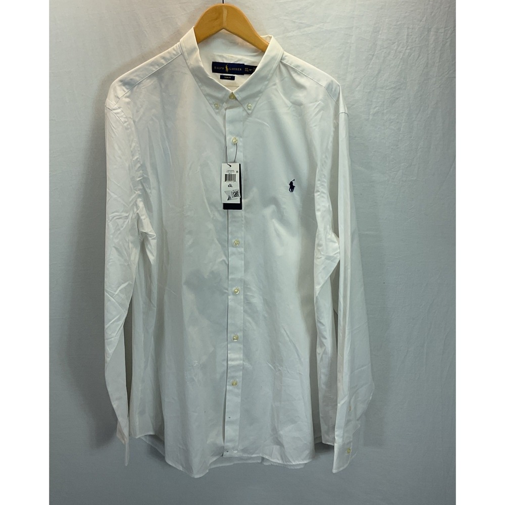 New Polo Ralph Lauren Men's Slim Fit Stretch Poplin Dress Shirt White Men's XXL